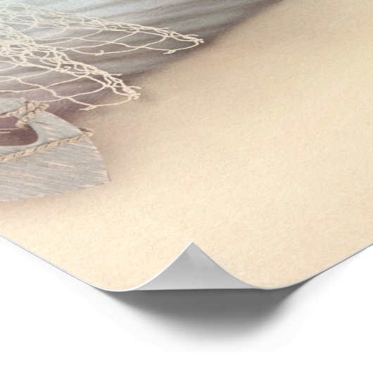 Nautical Beach Scène met roeiboot & Gevist net Poster (Hoek)