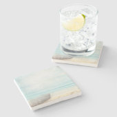 Nautical Beach Scène met roeiboot & Gevist net Stenen Onderzetter (Zijkant)