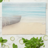 Nautical Beach Scène met roeiboot & Gevist net Theedoek (Gevouwen)