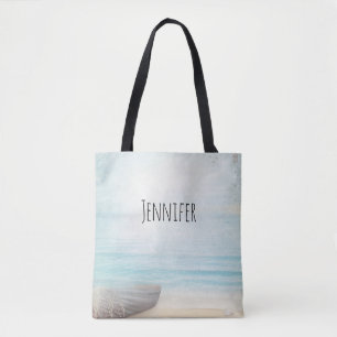 Nautical Beach Scène met roeiboot & Gevist net Tote Bag