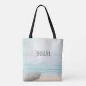Nautical Beach Scène met roeiboot & Gevist net Tote Bag (Achterkant)
