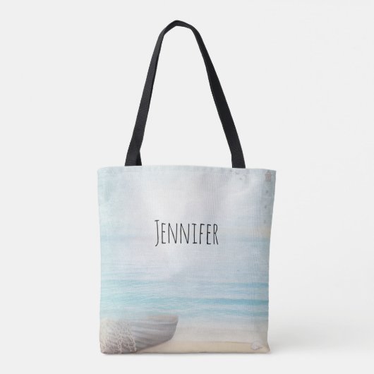 Nautical Beach Scène met roeiboot & Gevist net Tote Bag (Achterkant)