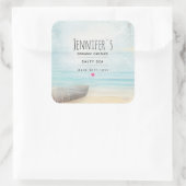 Nautical Beach Scène met roeiboot & Gevist net Vierkante Sticker (Tas)