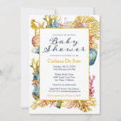 Nautical Beach Seashell Baby shower Invitation Kaart (Voorkant)