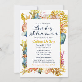 Nautical Beach Seashell Baby shower Invitation Kaart