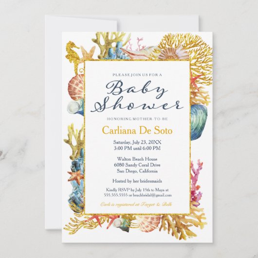 Nautical Beach Seashell Baby shower Invitation Kaart (Voorkant)