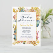 Nautical Beach Seashell Baby shower Invitation Kaart (Staand voorkant)