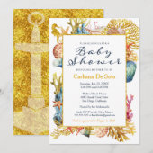 Nautical Beach Seashell Baby shower Invitation Kaart (Voorkant / Achterkant)