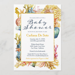 Nautical Beach Seashell Baby shower Invitation Kaart