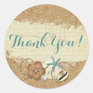 Nautical Beach Seashells & Sand Ocean Bedankt Ronde Sticker