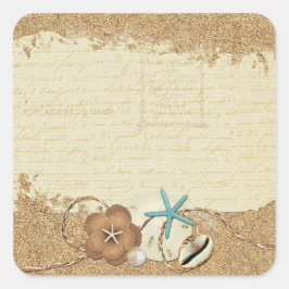 Nautical Beach Seashells & Sand Ocean Boutique Vierkante Sticker