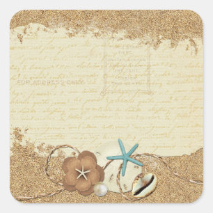 Nautical Beach Seashells & Sand Ocean Boutique Vierkante Sticker
