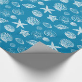 Nautical Beach Shells Aqua White Cadeaupapier (Hoek)