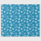 Nautical Beach Shells Aqua White Cadeaupapier (Vlak)