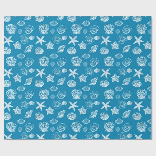 Nautical Beach Shells Aqua White Cadeaupapier (Vlak)