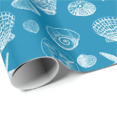Nautical Beach Shells Aqua White Cadeaupapier (Rol Hoek)