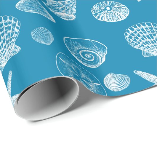 Nautical Beach Shells Aqua White Cadeaupapier (Rol Hoek)