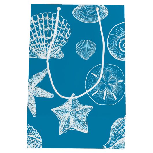 Nautical Beach Shells Aqua White Medium Cadeauzakje (Achterkant)