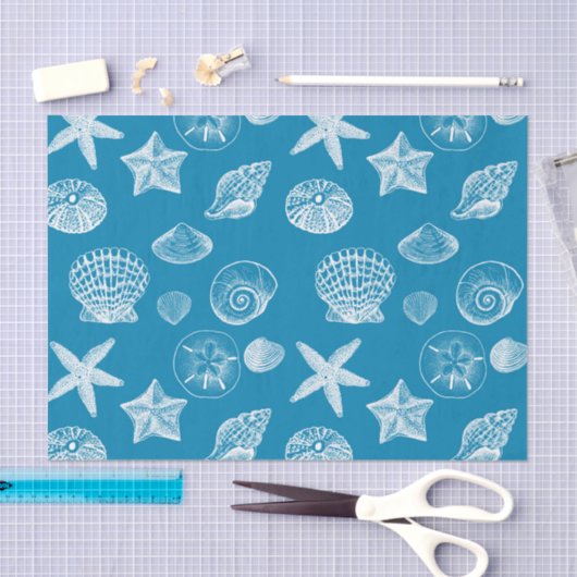Nautical Beach Shells Aqua White Tissuepapier (Craft)