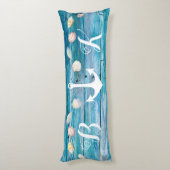 Nautical Beach Shells Monogrammed Blue Wood Body P Lichaamskussen (Achterkant (Verticaal))
