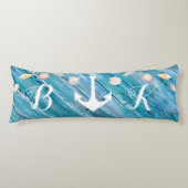 Nautical Beach Shells Monogrammed Blue Wood Body P Lichaamskussen (Voorkant)