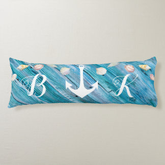 Nautical Beach Shells Monogrammed Blue Wood Body P Lichaamskussen