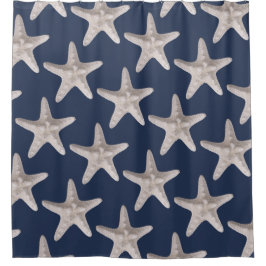 Nautical Beach Starfish Navy Blue Shower Curtain Douchegordijn