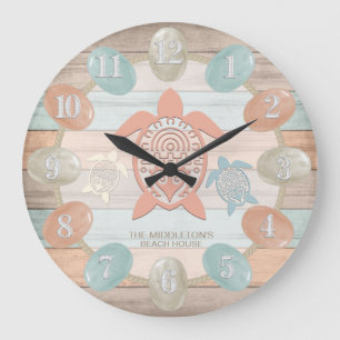 Nautical Beach Stripes, Zee Glass, schildpad Grote Klok