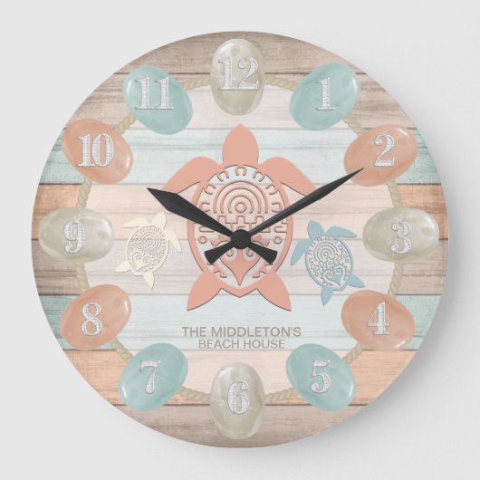 Nautical Beach Stripes, Zee Glass, schildpad Grote Klok (Voorkant)