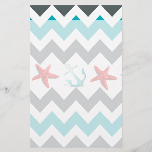 Nautical Beach Theme Chevron Anchors Starfish Briefpapier (Voorkant)