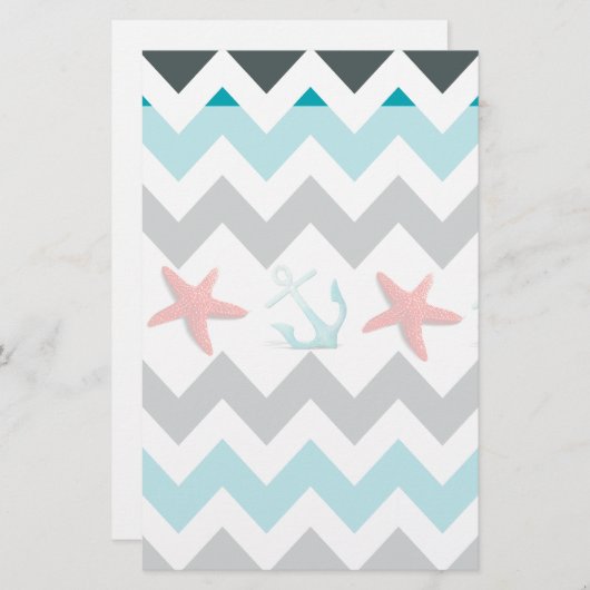 Nautical Beach Theme Chevron Anchors Starfish Briefpapier (Voorkant / Achterkant)
