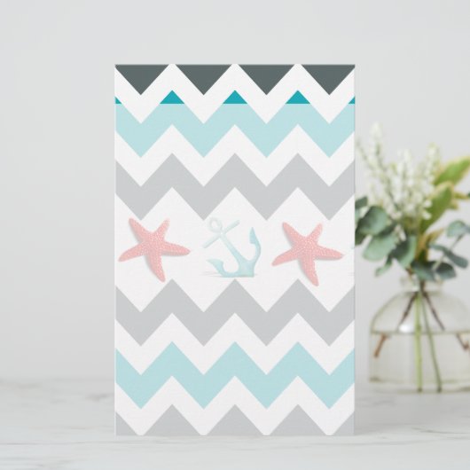 Nautical Beach Theme Chevron Anchors Starfish Briefpapier (Staand voorkant)
