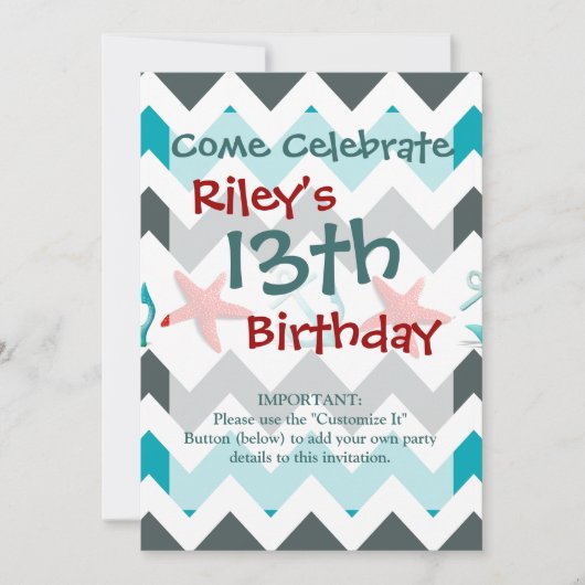 Nautical Beach Theme Chevron Anchors Starfish Kaart (Voorkant)