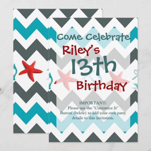 Nautical Beach Theme Chevron Anchors Starfish Kaart (Voorkant / Achterkant)