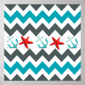 Nautical Beach Theme Chevron Anchors Starfish Poster (Voorkant)