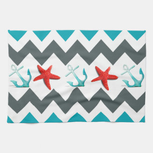 Nautical Beach Theme Chevron Anchors Starfish Theedoek