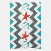 Nautical Beach Theme Chevron Anchors Starfish Theedoek (Verticaal)