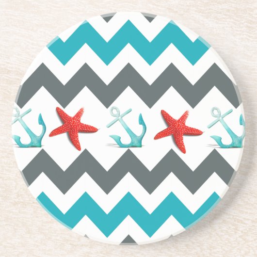 Nautical Beach Theme Chevron Anchors Starfish Zandsteen Onderzetter (Voorkant)