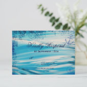 Nautical Beach Theme Ocean Blue Wedding RSVP-kaart RSVP Kaartje (Staand voorkant)