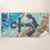 Nautical Beach Towel with Blue Anchor Strandlaken (Voorkant)