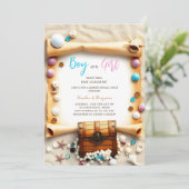 Nautical Beach Treasure Chest Gender Reveal Party Kaart (Staand voorkant)