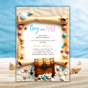 Nautical Beach Treasure Chest Gender Reveal Party Kaart
