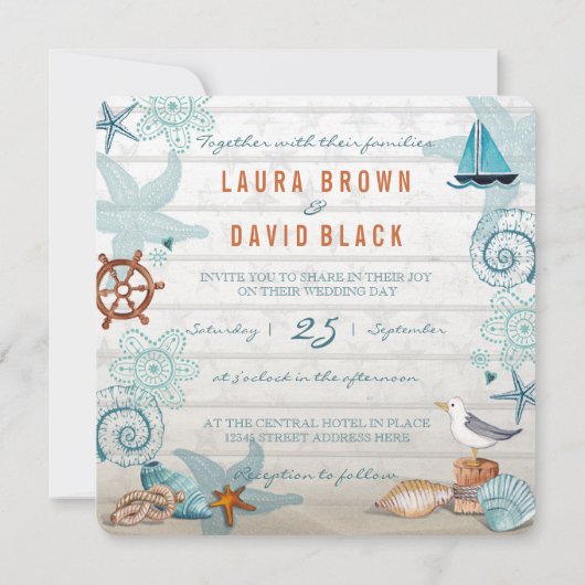 Nautical Beach | Trouwkaart Kaart (Achterkant)
