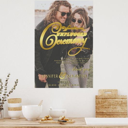 Nautical Beach Unplugged Ceremonie Foto Bruiloft Poster (Keuken)