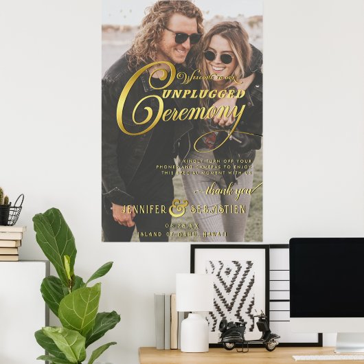 Nautical Beach Unplugged Ceremonie Foto Bruiloft Poster (Thuiskantoor)