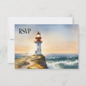 Nautical Beach Vuurtoren Bruiloft RSVP Kaart (Achterkant)