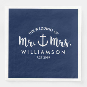 Nautical Beach Weddenschap Blue Anchor Custom Servet