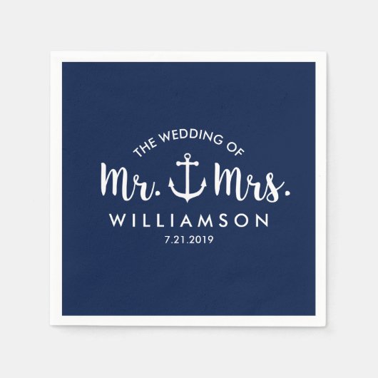 Nautical Beach Weddenschap Blue Anchor Custom Servetten (Voorkant)