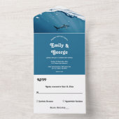 Nautical Beach Weddenschap met marineblauw onderwa All In One Uitnodiging (Binnen)