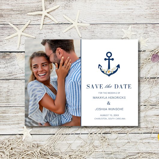 Nautical Beach Weddenschap Photo Save the Date Aankondigingskaart